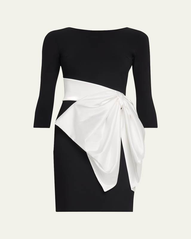 Boat-Neck Bow Mini Dress